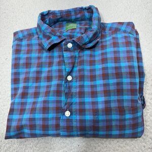 Sid Mashburn Shirt Men Medium Blue Check Button Front Pocket Sport Preppy Casual